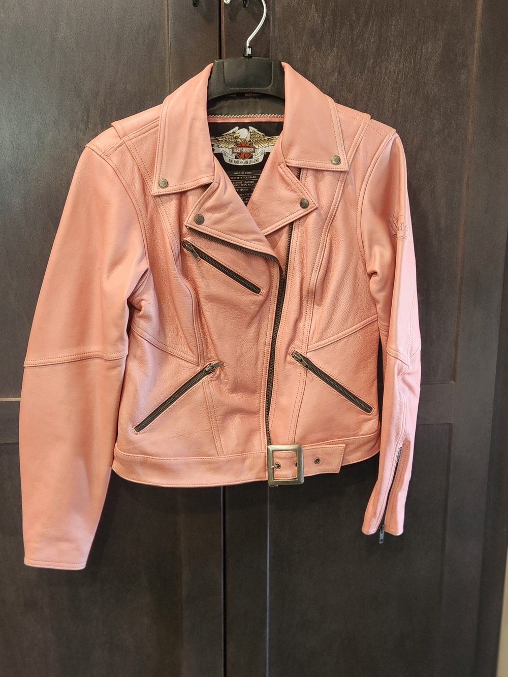 Harley-Davidson Pink Leather Moto Jacket with Zip Pockets